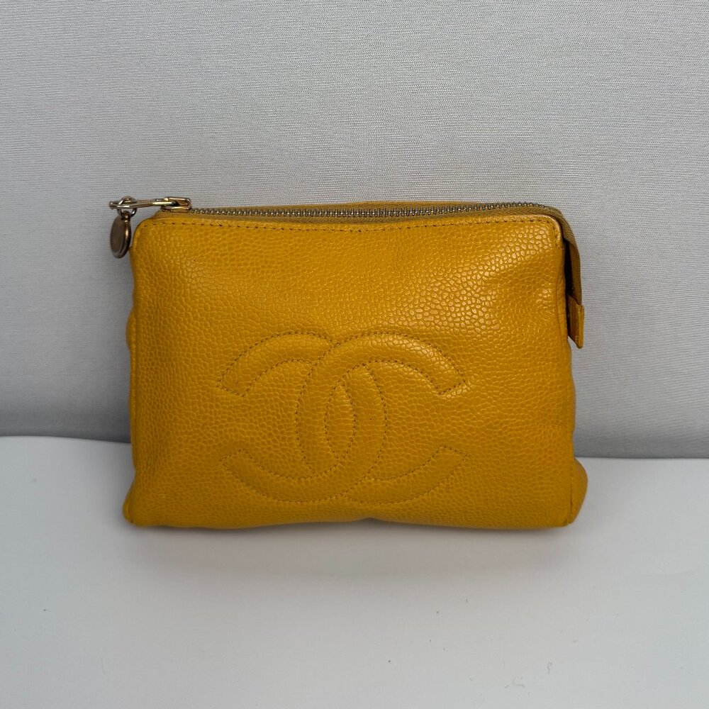 Chanel Yellow Caviar Timeless CC Cosmetic Pouch